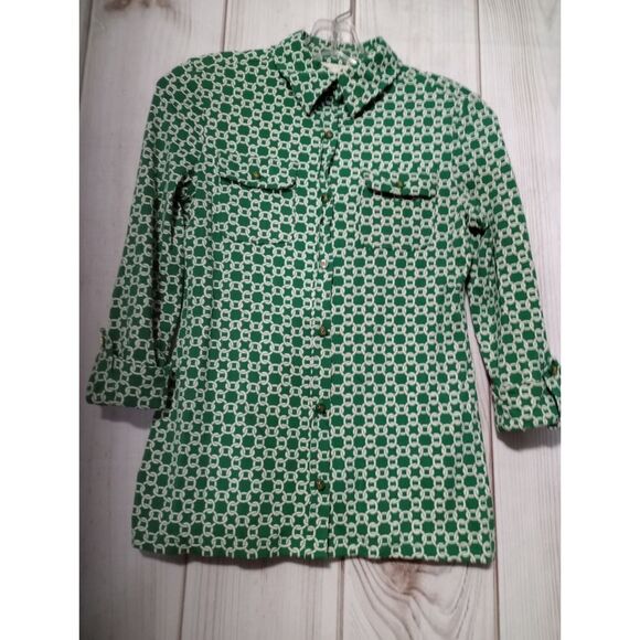 Charter Club Blouse Ladies Small Petite Green and White‎ - Picture 1 of 6
